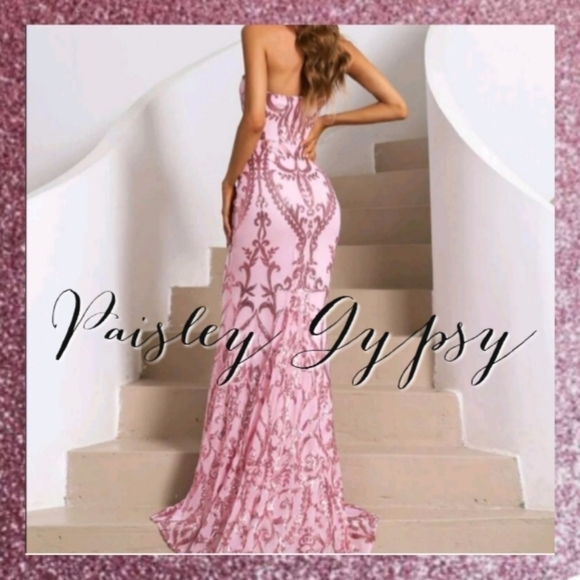 PINK MERMAID FLORAL EMBROIDERED PREMIUM BRAND AND QUALITY DRESS - Picture 8 of 16